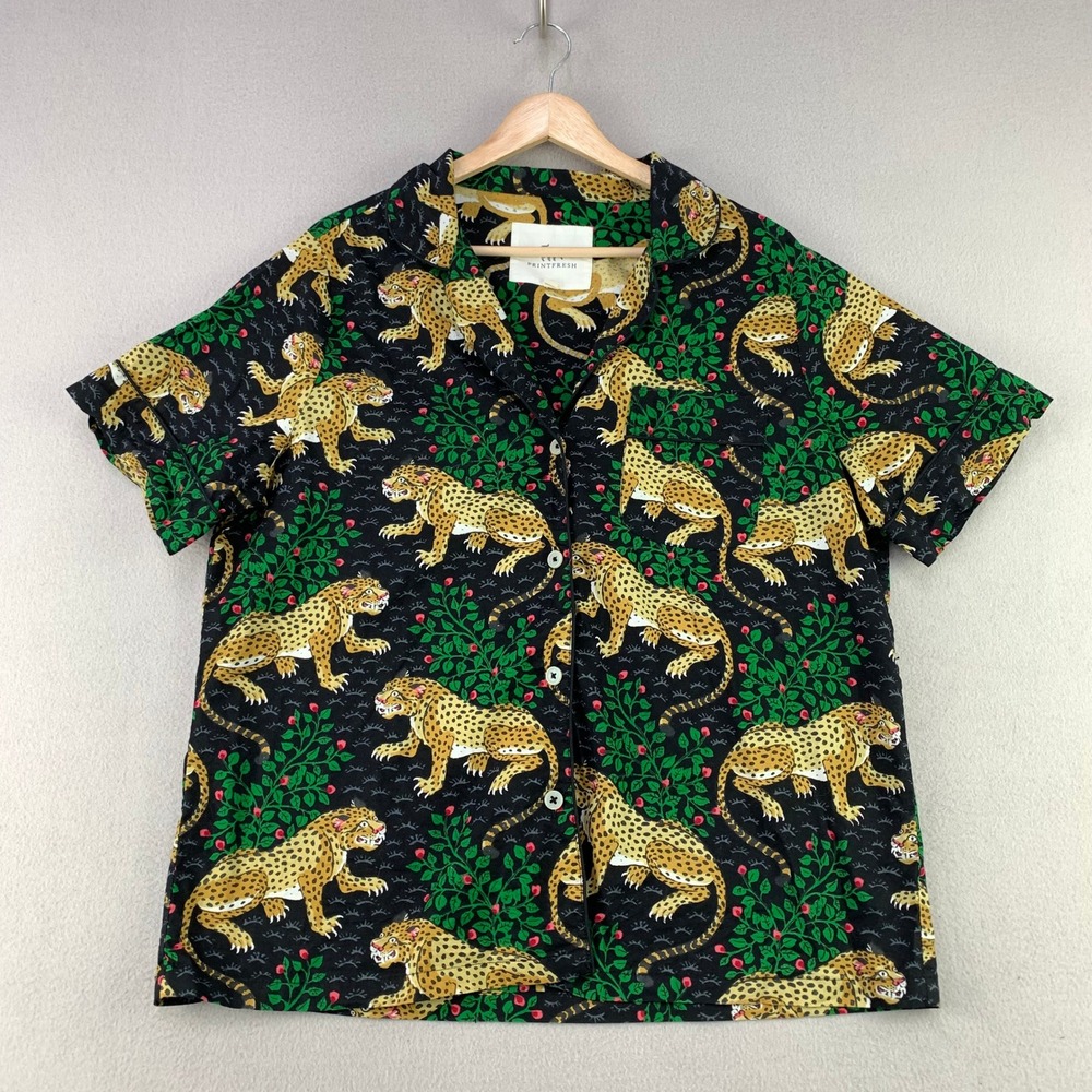 Printfresh Bagheera Leopard Pajama Top Womens Medium Black Organic Cotton S/S